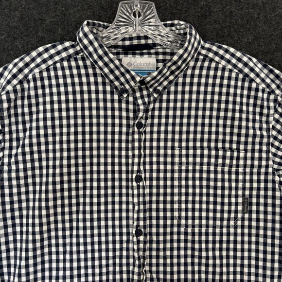 Columbia Shirt Men's XL Navy Blue White Gingham Button Down Outdoor Stretch - Picture 2 of 7